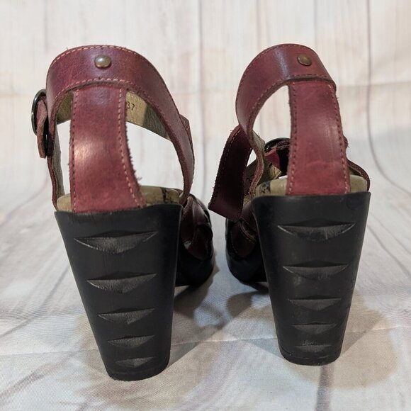 Fly London Red Maroon Leather Heeled Mary Jane Sandals Size 37 - Picture 4 of 10